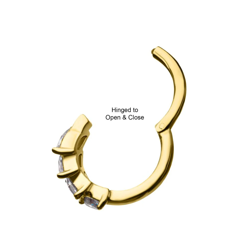 14Kt Gold Prong Set 4-Clear CZ Gem Hinged Segment Clicker - Image 3