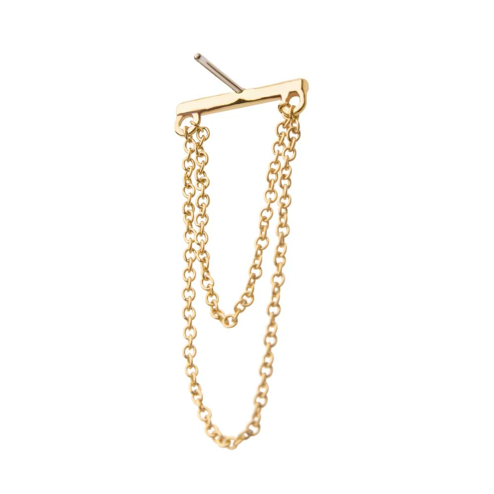 14Kt Gold Threadless Bar Top with 2-Tier Chain Dangle - Image 4
