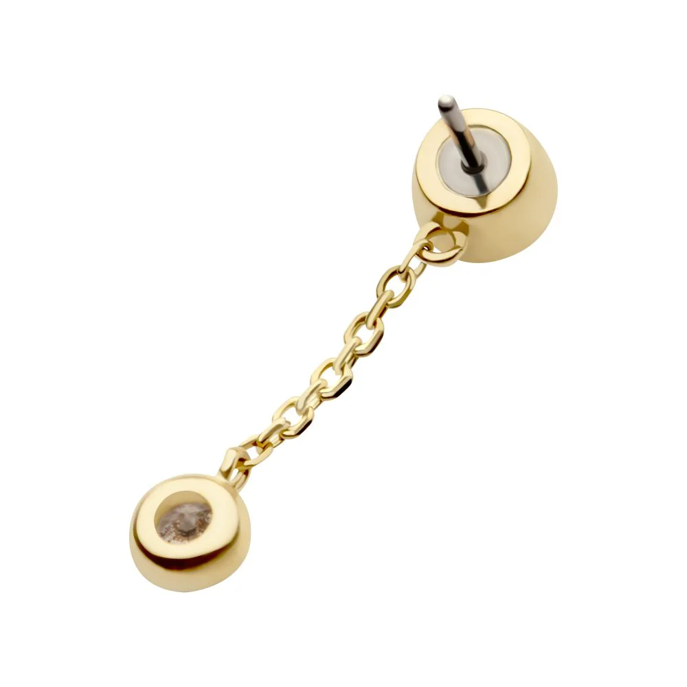 14Kt Gold Threadless Double Bezel Set Round CZ with Dangle Chain Top - Image 4