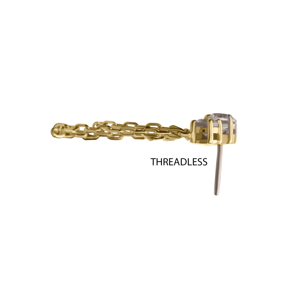 14Kt-Gold Threadless Threadless 3-Cluster Prong Set Gem Top with 3-Tier Dangle Chain - Image 4