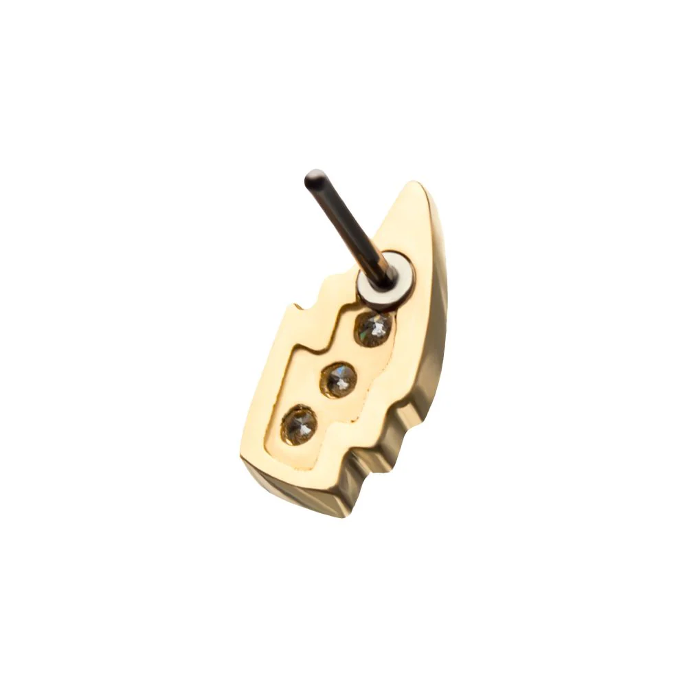 14kt Gold Threadless with Clear Gem Lightning Bolt Top - Image 3