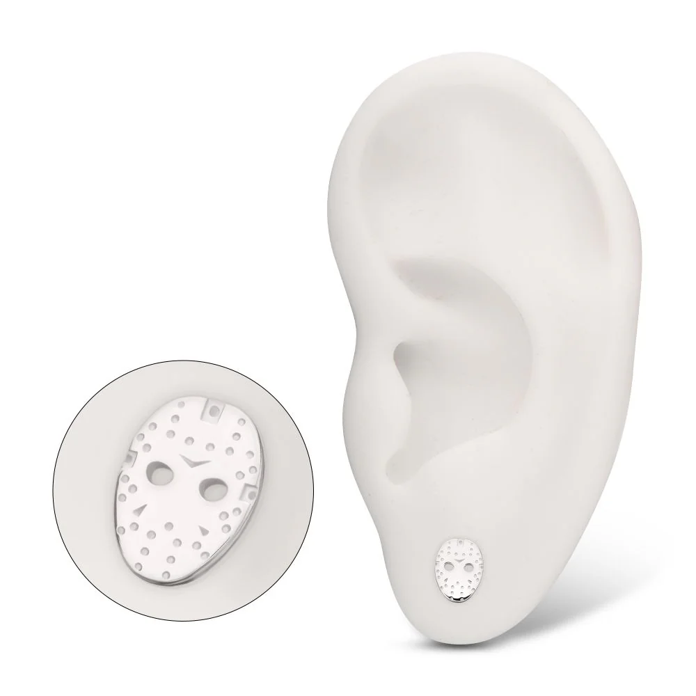 14Kt White Gold Friday The 13th Jason Mask Threadless Top - Image 4