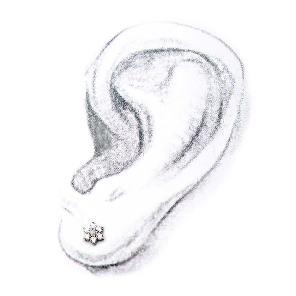 14kt White Gold Threadless 6-Clear CZs and White Synthetic Opal Top - Image 3