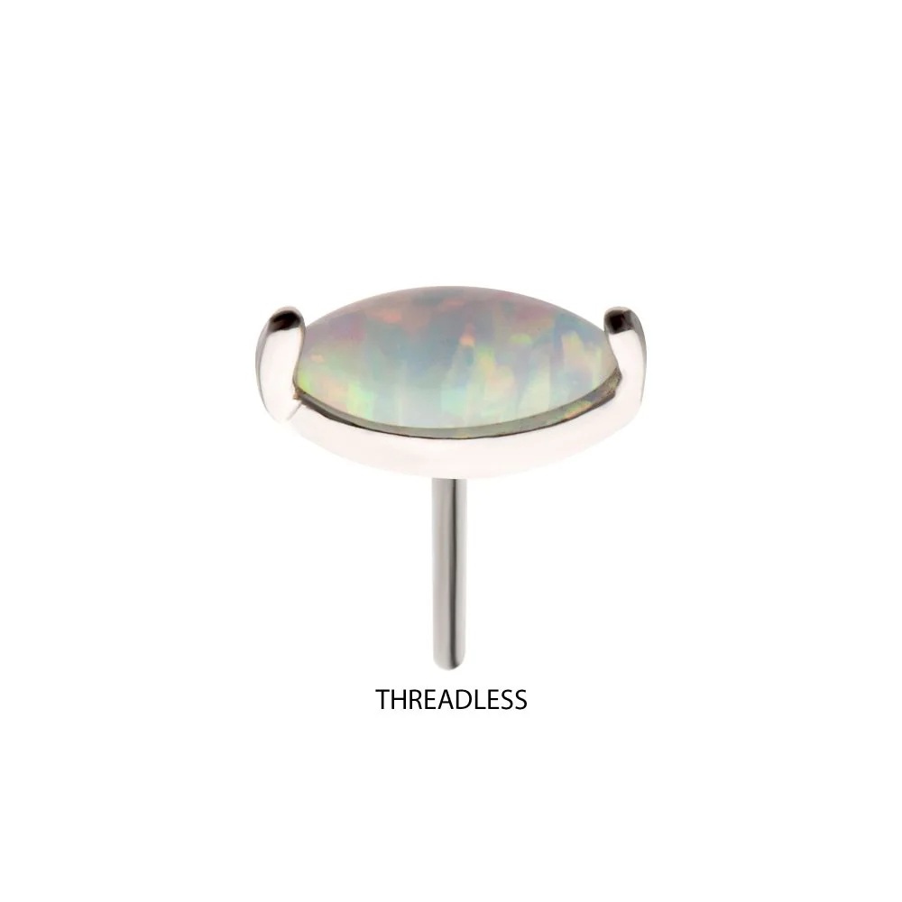 14Kt White Gold Threadless Prong Set Marquise Opal Top - Image 3