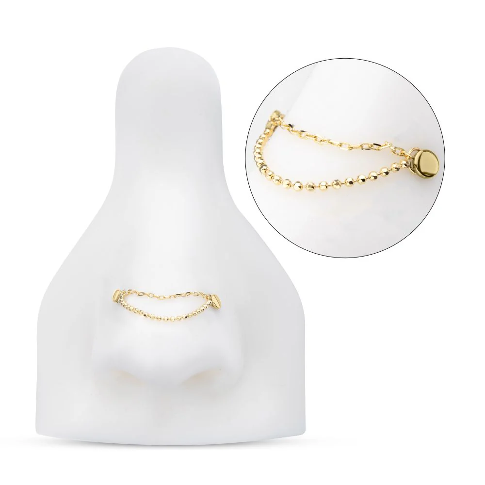 14Kt Yellow Gold 2-Tier Bead and Link Chain with Rings - Image 3