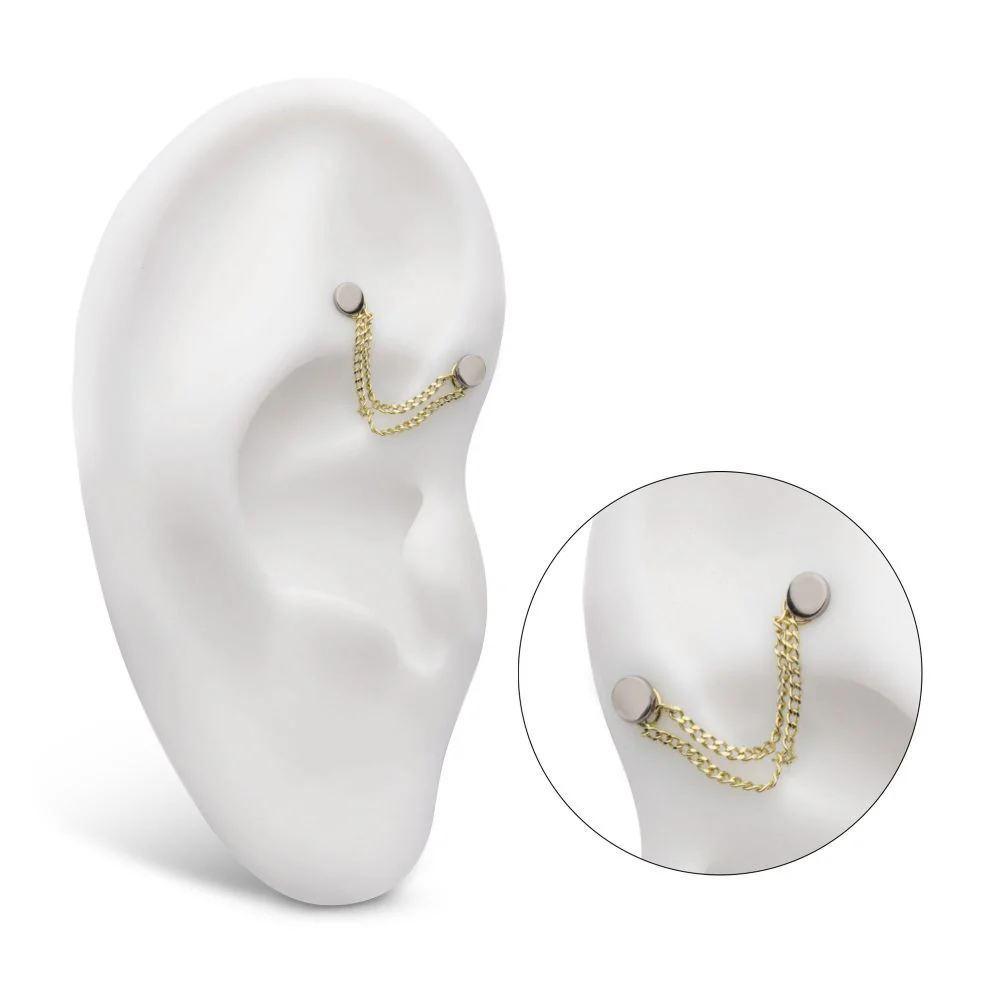 14Kt Yellow Gold 2 Tier Curb Chain with Ring - Image 4