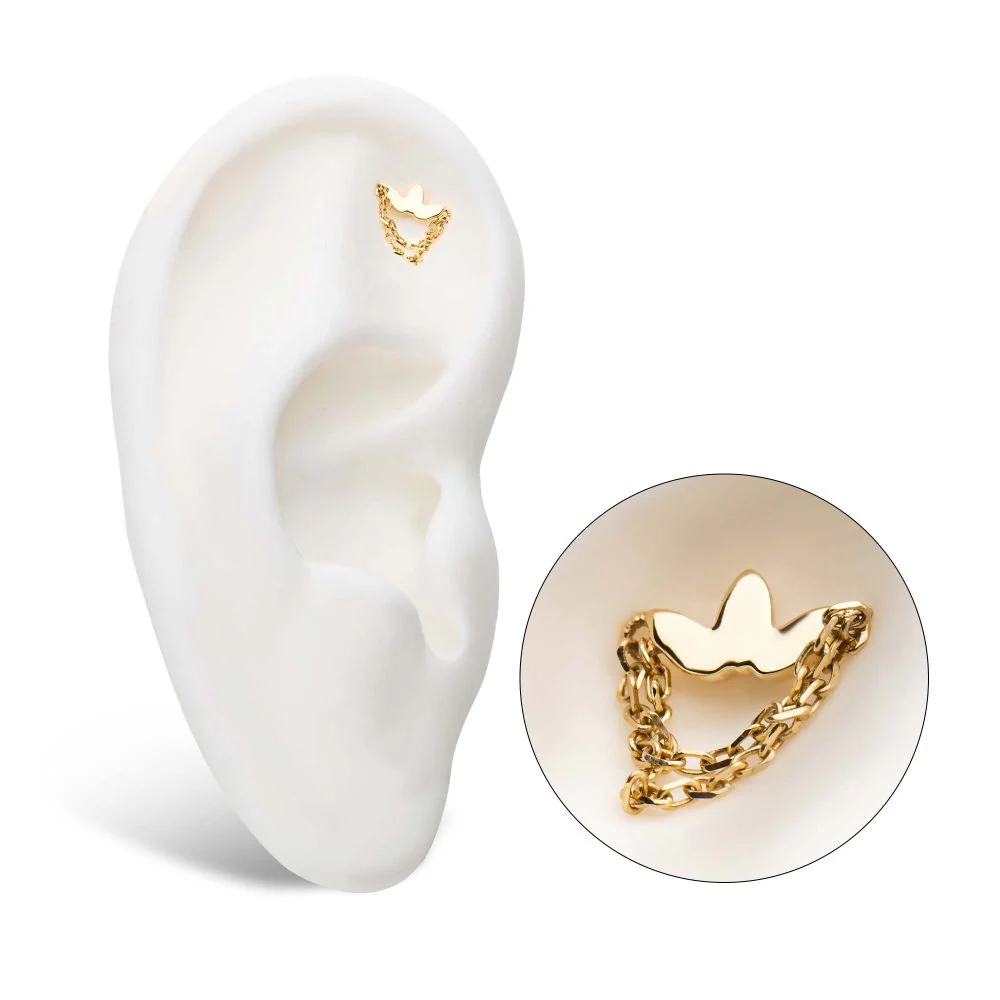 14Kt Yellow Gold Threadless Flower Top with 2 Dangling Chains - Image 3