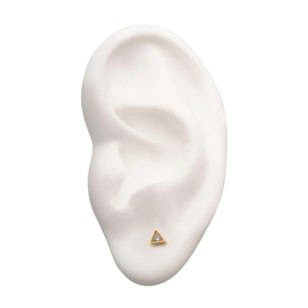 14Kt Yellow Gold Threadless with Clear Gem Triangle Top - Image 3