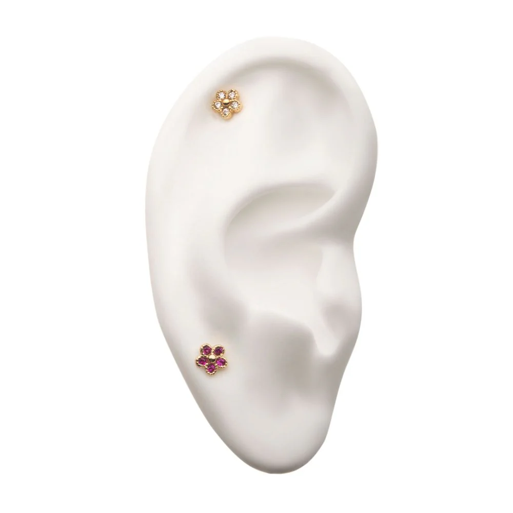 14Kt Yellow Gold Threadless with CZ Five Petal Flower Top - Image 3