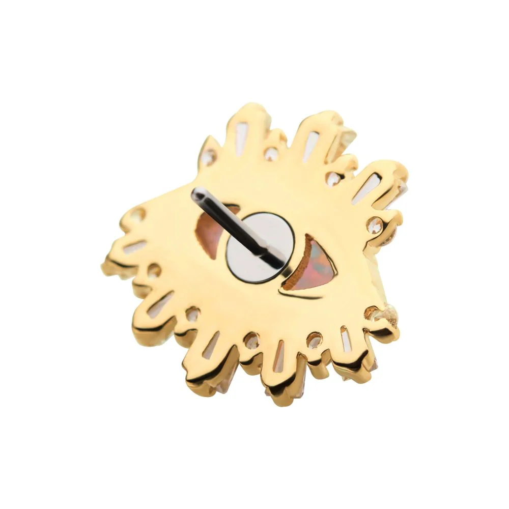 14Kt Yellow Gold Threadless with Marquise White Synthetic Opal, Round & Tapered Baguette Clear CZ Evil Eye Cluster Top - Image 3