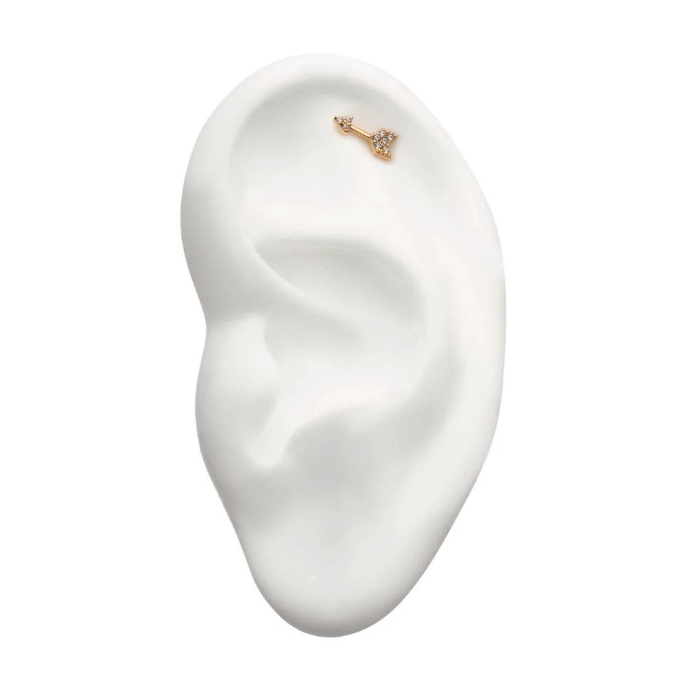 14Kt Yellow Gold Threadless with Multi-Clear Gem Arrow Top - Image 3