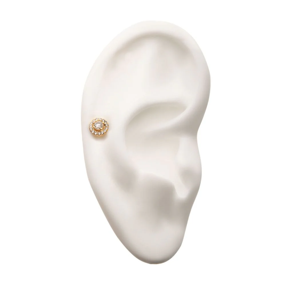 14Kt Yellow Gold Threadless with Multi-Prong Set Clear Gem Cut Out Circle Top - Image 3