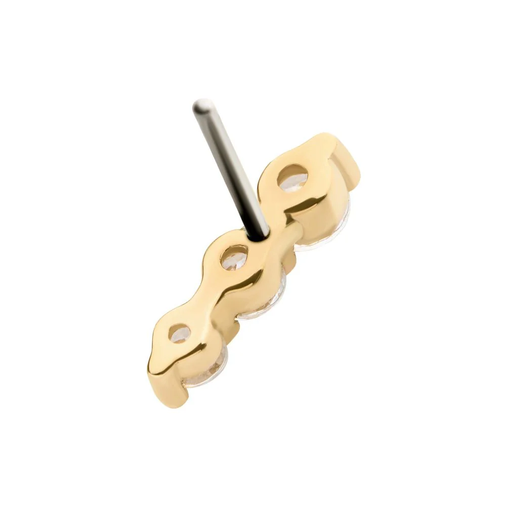 14Kt Yellow Gold Threadless with Prong Set Round CZ 3-Cluster Top - Image 3