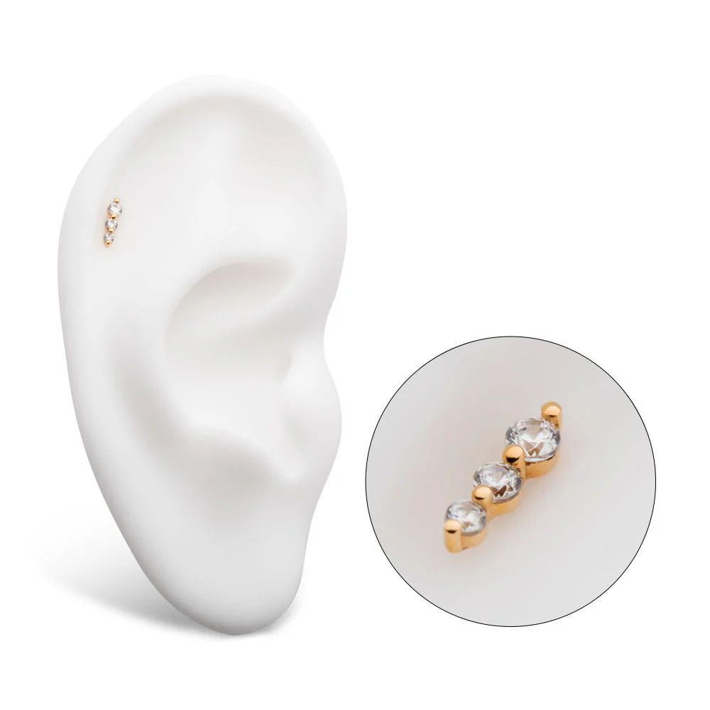 14Kt Yellow Gold Threadless with Prong Set Round CZ 3-Cluster Top - Image 4