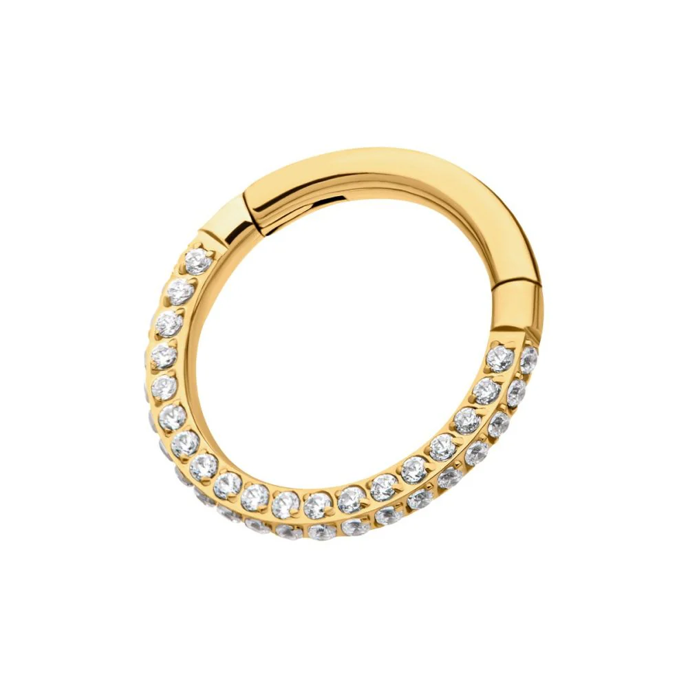 24Kt Gold PVD Titanium 3-Row Pave Set 0.8mm Round Gem Hinged Segment Clicker - Image 3