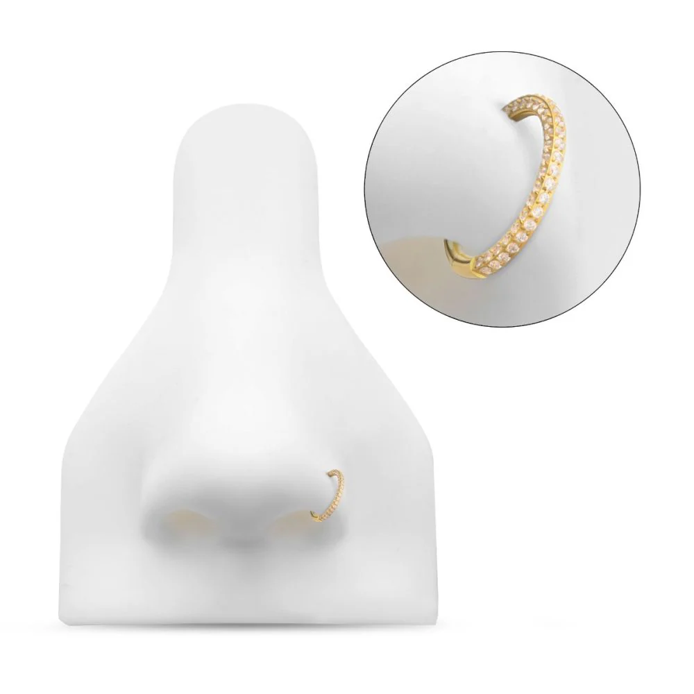 24Kt Gold PVD Titanium 3-Row Pave Set 0.8mm Round Gem Hinged Segment Clicker - Image 6