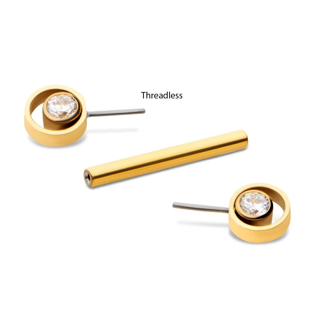 24Kt-Gold PVD Titanium Threadless Bezel Round CZ Orbit Nipple Barbell | Sold by piece - Image 3