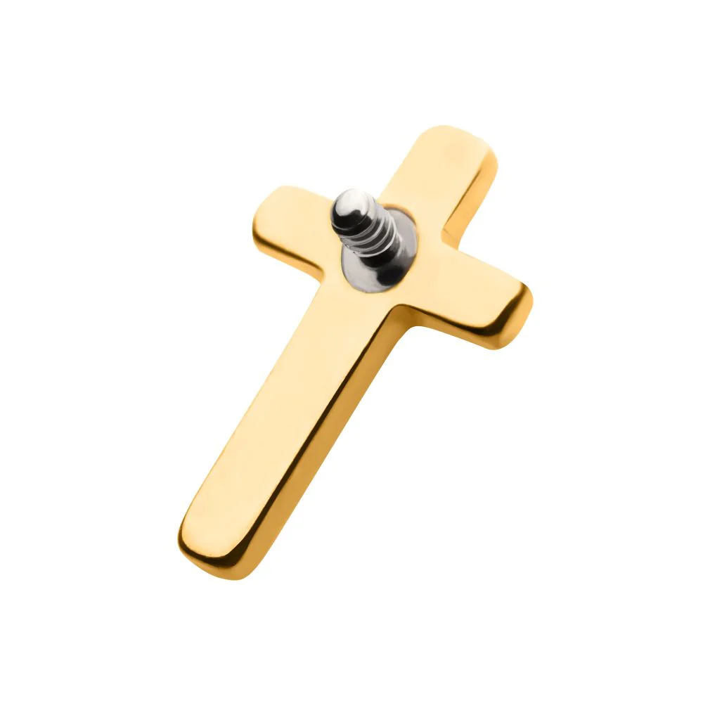 24KT Gold PVD Titanium Internally Threaded with Cross Top - Image 3