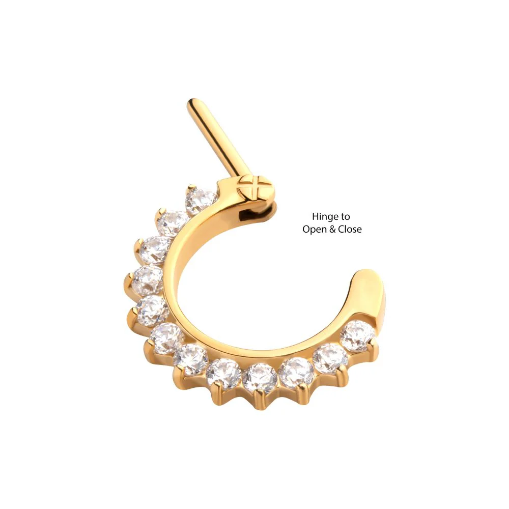 24KT Gold PVD Titanium Pave Set Clear CZ Cluster Septum Clicker - Image 3