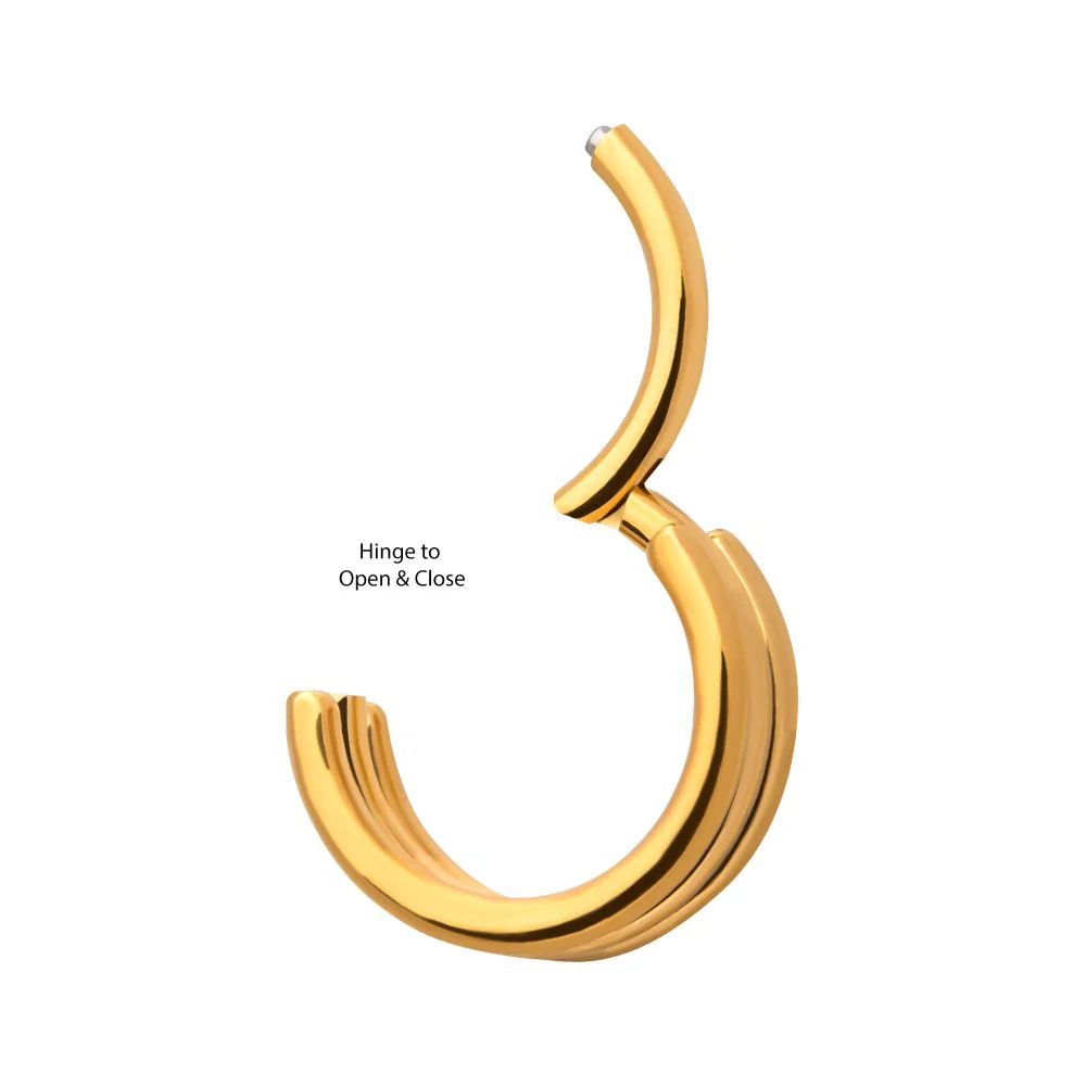 24KT Gold PVD Titanium Triple Stack Design Side Facing Hinged Segment Clicker - Image 3