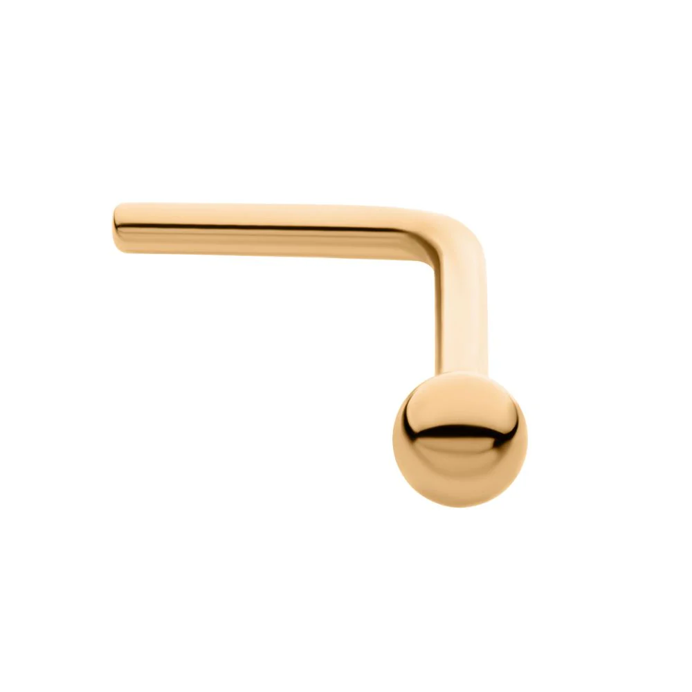 24KT Gold PVD Titanium with 2mm Ball L-Shape Nose Pin - Image 3