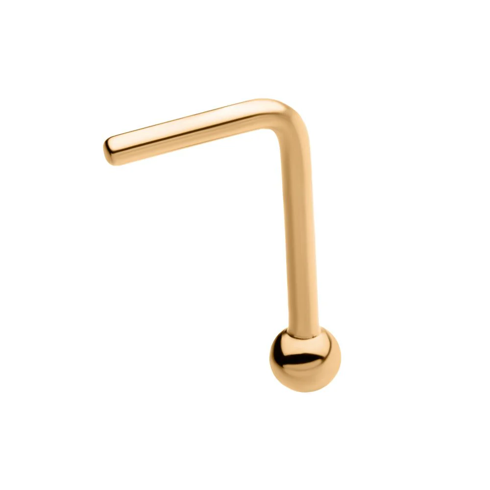 24KT Gold PVD Titanium with 2mm Ball L-Shape Nose Pin - Image 4