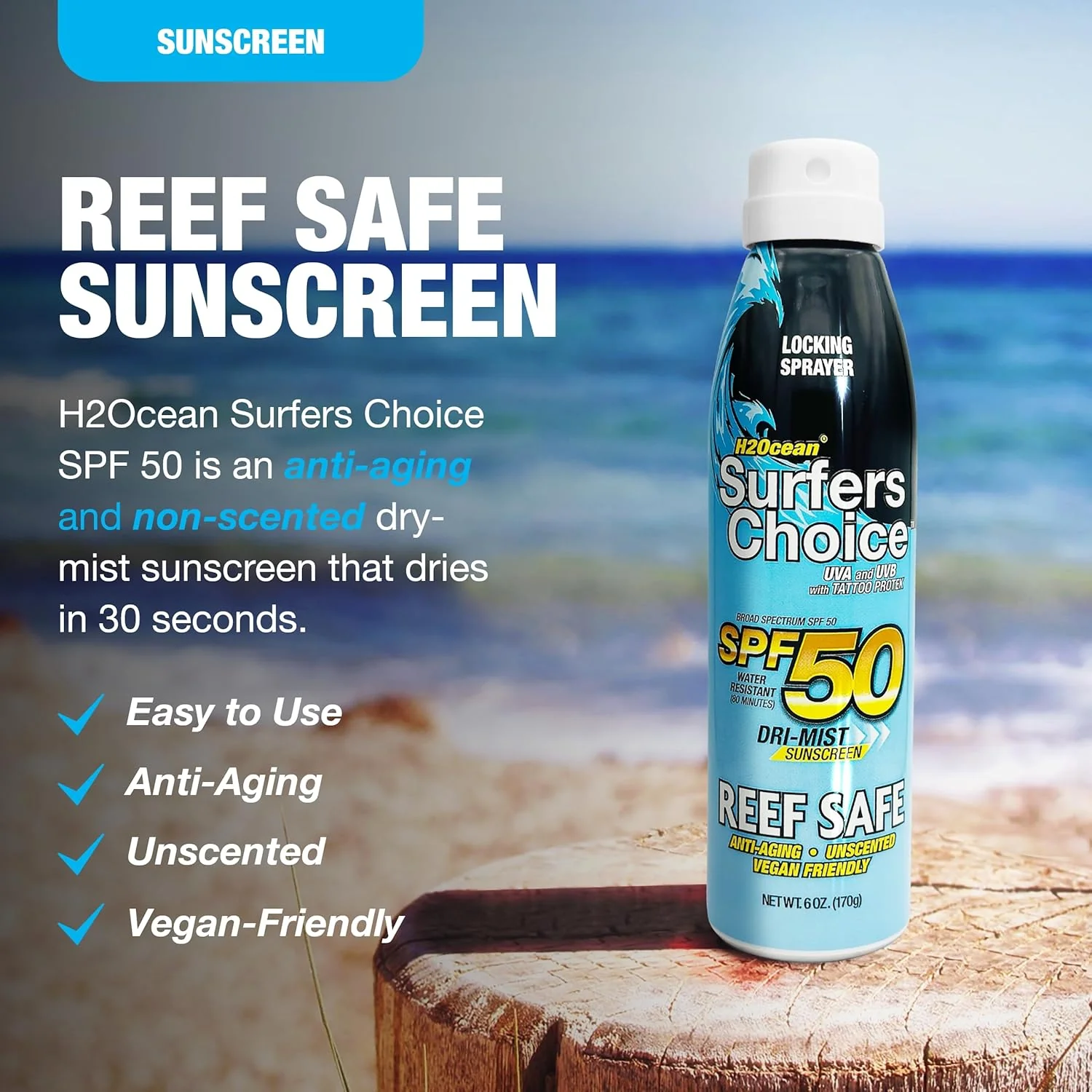 H2Ocean Surfer’s Choice SPF 50 Reef Safe Sunscreen Spray - Image 4