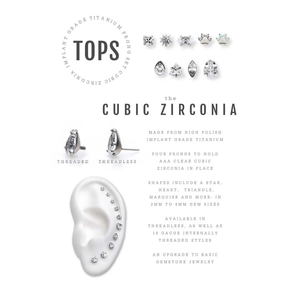 Titanium Internally Threaded with Prong Set CZ Star Shape Top - Image 3