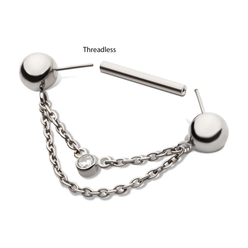 Titanium Threadless Ball Nipple Barbell with 2 Tier Chain | Sold by piece - Image 3